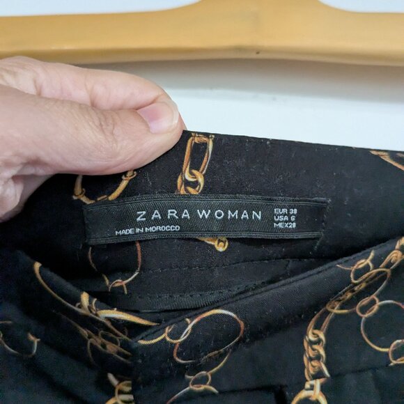 Zara Chain Link Print Pants Black Gold Size 6 - Picture 5 of 8